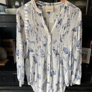 Maeve long sleeve tunic blouse white with blue wild animal print MP